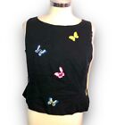 Vintage Y2K Sag Harbor Black embroidered sleeveless Top Back button up Lined Lg