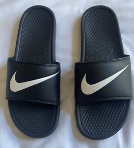 Nike Men's Black/White Swoosh Logo Slide Sandals - Size 13
