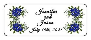 30 wedding mini bubble labels stickers personalized blue flowers, favors, tags