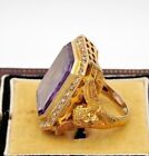 Men's Bishop Ring 6 Ct Asscher Simulated Amethyst 14K Yellow Gold Plated Silver.