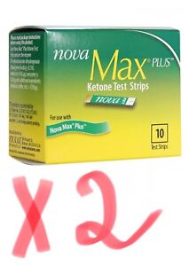 Nova Max Plus Blood Ketone Test Strips - 2 Box of 10 Each - Freaky Fast Shipping