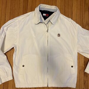Vintage Tommy Hilfiger Jacket White Cotton Men's Large Full Zip Crest