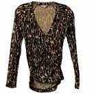 Cabi #131 Animal Print Hanky Wrap Ruched Blouse XS