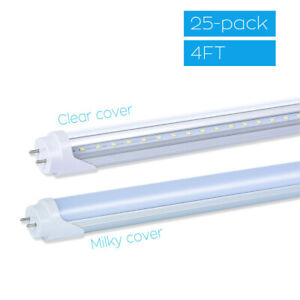 10-25PACK T8 LED Tube Light 4FT 22W Dual-Ended Power Bypass Ballast CLEAR MILKY