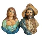2 Vtg Pirate Ceramic Busts Buccaneer Wench Maiden 70s Holland Mold Conquistador