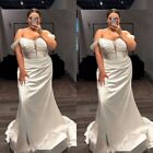 Satin Wedding Dress Sweetheart Beaded Plus Size Mermaid Side Splited Bridal Gown