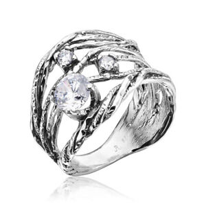 925 Sterling Silver Ring White Round Clear Cubic Zirconia CZ Prong Jewelry Women