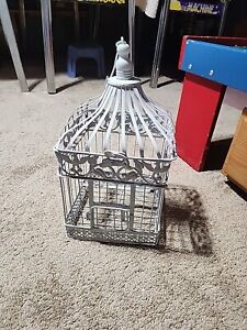 Birdcage Decorative Metal Painted White Pretty Door And Top Both Open 9 X 9 X 17