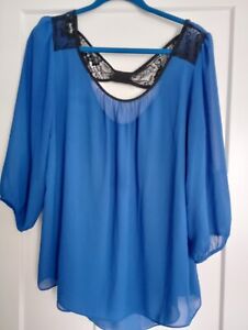 Women's By & By Sheer Blue Lace Back Top SZ 1X