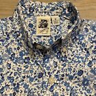 Kennington Blue Floral Button Up Shirt Mens Size M Short Sleeve Cotton