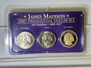 JAMES MADISON PRESIDENTIAL DOLLAR SET, 2007, LITTLETON COIN COMPANY  P, D, & S