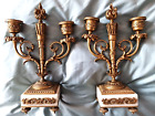PAIR Antique Gilt Bronze & Marble Candle Candelabra French Mantle