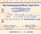 1956 Andrews Air Force Base Mess ID Card Vtg Military Cafeteria Pass Menu N *A8b