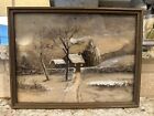 framed landscape oil painting antique original - Frame 12.75in. x 9.75in.