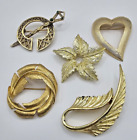 Lot Of 5 Vintage Pins Brooches Gold Tone Fashion Costume Jewelry Unsigned