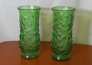 New Listing2 E.O. Brody  Forest Green Krinkle Pattern Vases Made in Cleveland OH