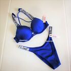 Victoria Secret Swim 34DD M Shine Strap Bombshell Push-up Top Bikini Set +2 cups
