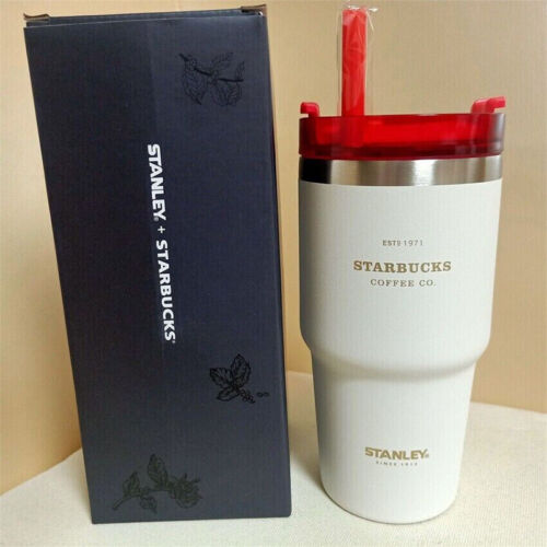 Starbucks + Stanley Red and White Stainless Steel Straw Cup 20oz Tumbler Car Cup