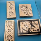 CLUB SCRAP Wood RUBBER STAMP Lot, Asian Influence Japan China Bamboo