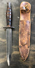 Dagger Knife 11'' grooved wood handle vintage military