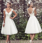 Vintage V Neck Lace Garden Wedding Dresses for Women Short Tea Length Sleeveless
