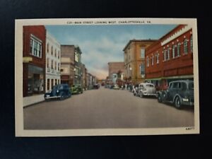 Postcard Main Street Looking West Charlottesville Virginia Old Cars