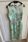 Escada 100% Silk Sheath Dress with Silk Lining  Floral Green 36