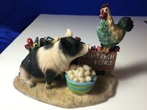 Youngs 1997 Ceramic Resin Pig Rooster Farm Fresh Eggs 4 - Sale D2