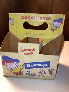 Rare Disney Donald Duck Beverages Six Pack Soda Bottle Cardboard Carrier