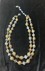 Vintage VENDOME Art Glass Faceted Bead Double Strand Silver Gold Necklace 16.5