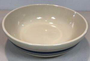 Roseville Ohio Friendship Pottery Large 9.5”Ivory/Blue Stripe Pasta Serving Bowl