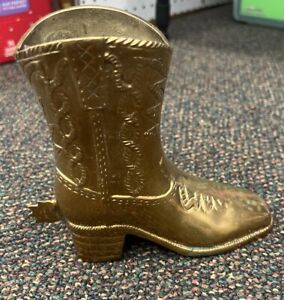 Vintage Brass Cowboy Boot With Spur Western Decor Heavy