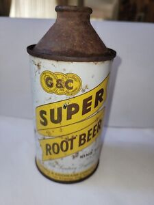 RARE Vtg C&C SUPER ROOT BEER 40S 50S 12OZ KING Cone Top Soda Pop Can