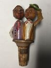 VTG ANRI Mechanical Bottle Stopper Wooden Cork Hand Carved Man & Woman Kissing