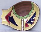 Vintage MCM Keramos pottery Israel: faux mosaic, faux wood - amoeba bowl, signed