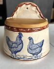 Vintage Salt Box With Wood Lid Hen and Rooster