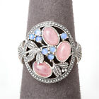 Vintage Sterling Silver Floral Milgrain Marcasite Design Rose Quartz Opal Ring 6