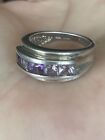 Hong Kong 925 Silver Amethyst Channel Style Band Ring Sz 6.25
