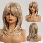 Long Straight Layered Synthetic Middle Blonde Highlight Wig with Side Bangs Wigs