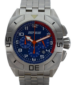 Men's 44mm Deep Blue Master Timer Blue/ Red Dial Chronograph 200M Watch No. 229!
