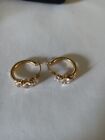Vintage SIGNED 14k SOLID YELLOW GOLD HEART CZ HOOP EARRINGS