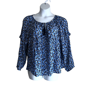 Old Navy Women's Peasant Blouse Size XL Floral Ditsy Blue Boho 100% Rayon