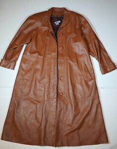 Women's Tibor Vintage Brown Leather Trench Coat Small S