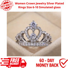 Women Crown Jewelry Silver Plated Rings Size 6-10 Simulated glass