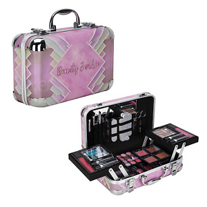 Complete Makeup Travel Gift Set with 2 Trays - Eyeshadows, Lip Balms, Nail Polis