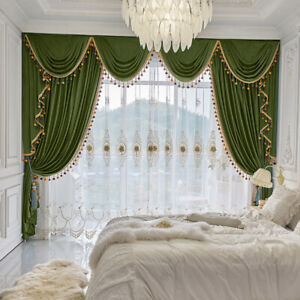 custom thick luxury velvet green cloth blackout curtain valance drape C1458*