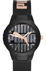 PUMA Reset V2 Three-Hand Date Silicone Watch With Leaping Cat Logo NEW !! Black 