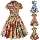 Women's Summer Short Sleeve Floral Swing Dress Ladies Holiday Party Midi Dresses