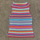 VTG Pierre Cardin Sleeveless Top Womens Large Rainbow Ribbed Knit Cowl Neck Tank