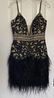 Formal / Prom / Cocktail Dress - Sz 6 - Feathers & Sequins - Black & Beige/Nude